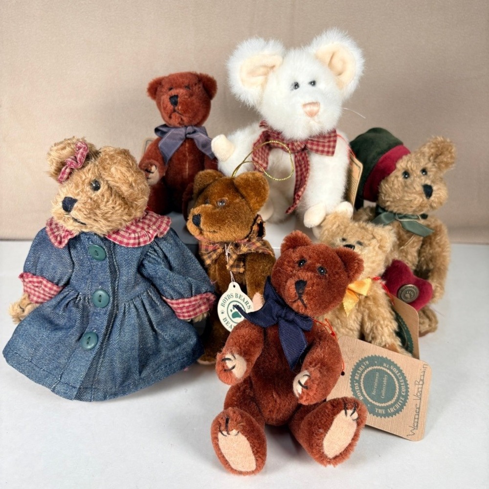 Boyds Bears Collection 7pc Lot Archive Collection Bearwear Denim Dress Mouse